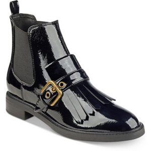 Marc Fisher Glossy Black Ankle Booties with Gold Accent 8.5